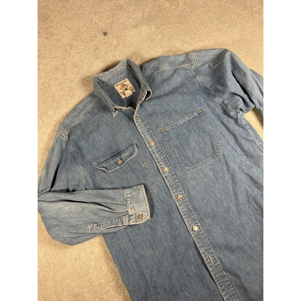 Vtg 80s Banana Republic Safari Denim Guide Shirt Men L Travel Adventure